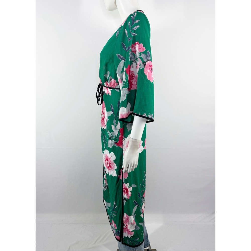 Lulus Green Floral Kimono Topper Size S/M Summer Classic Vacation Beach Casual - Picture 6 of 12